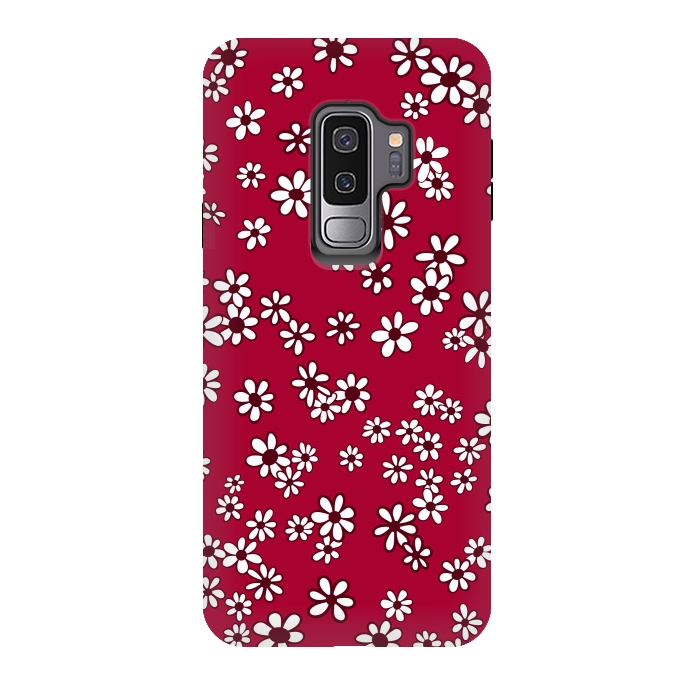 Galaxy S9 plus StrongFit Ditsy Daisies on Bright Pink by Paula Ohreen