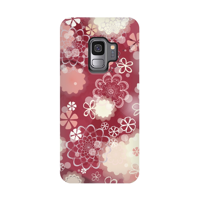 Galaxy S9 StrongFit Lacy Flowers on Bright Pink by Paula Ohreen