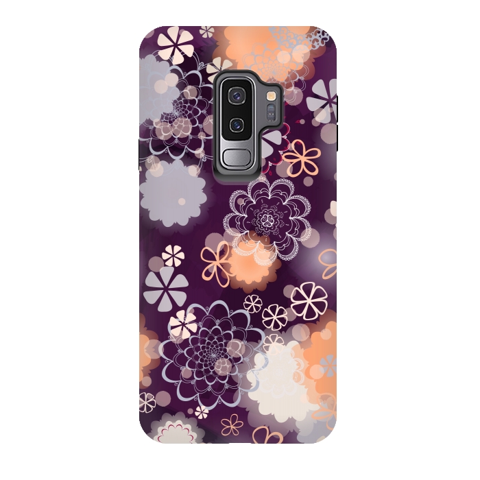 Galaxy S9 plus StrongFit Lacy Flowers on Dark Purple by Paula Ohreen