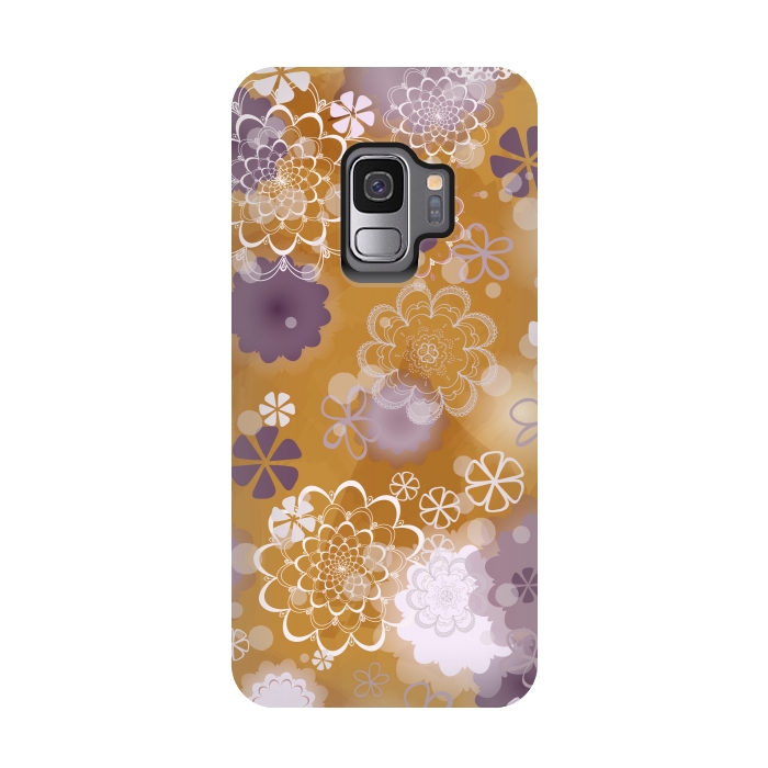 Galaxy S9 StrongFit Lacy Flowers on Mustard by Paula Ohreen