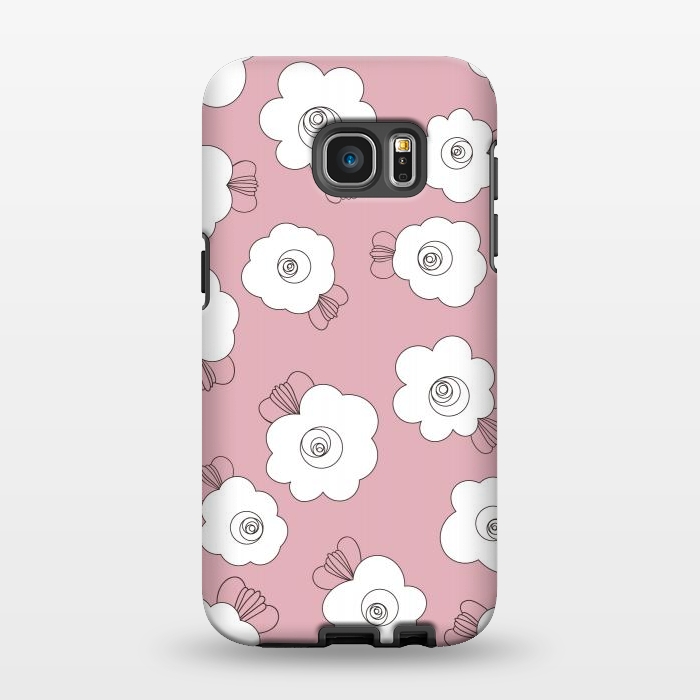 Galaxy S7 EDGE StrongFit Fluffy Flowers - White on Pink by Paula Ohreen