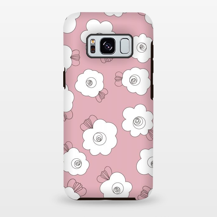 Galaxy S8 plus StrongFit Fluffy Flowers - White on Pink by Paula Ohreen