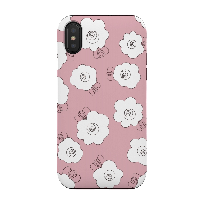 iPhone Xs / X StrongFit Fluffy Flowers - White on Pink by Paula Ohreen