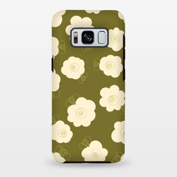 Galaxy S8 plus StrongFit Fluffy Flowers - Cream on Olive Green by Paula Ohreen