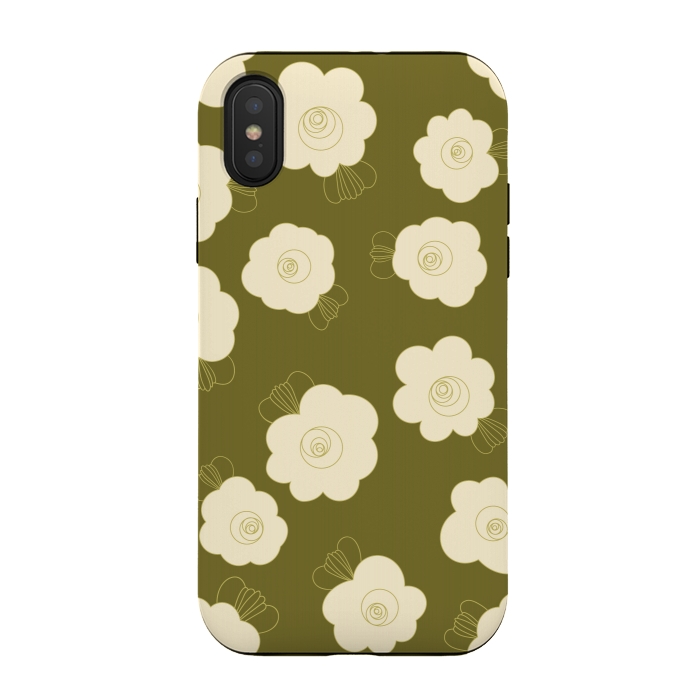 iPhone Xs / X StrongFit Fluffy Flowers - Cream on Olive Green by Paula Ohreen