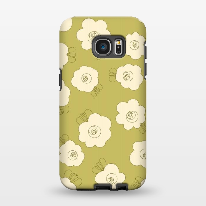 Galaxy S7 EDGE StrongFit Fluffy Flowers - Cream on Sap Green by Paula Ohreen