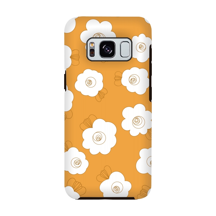 Galaxy S8 StrongFit Fluffy Flowers - White on Pumpkin Orange by Paula Ohreen