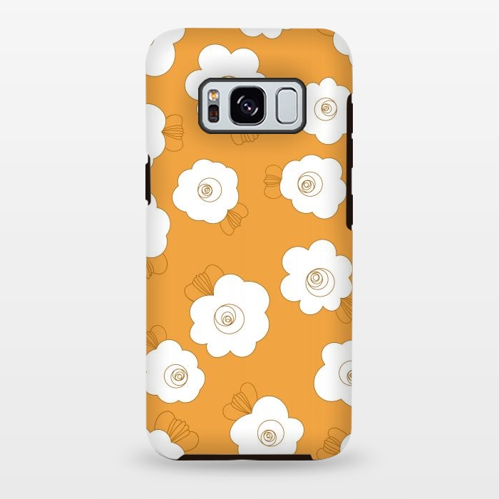 Galaxy S8 plus StrongFit Fluffy Flowers - White on Pumpkin Orange by Paula Ohreen