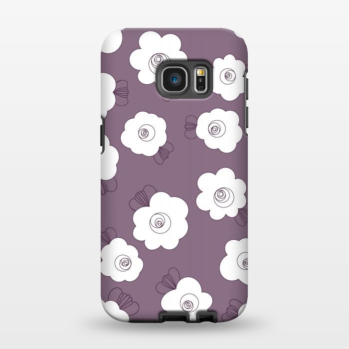 Galaxy S7 EDGE StrongFit Fluffy Flowers - White on Grape Purple by Paula Ohreen