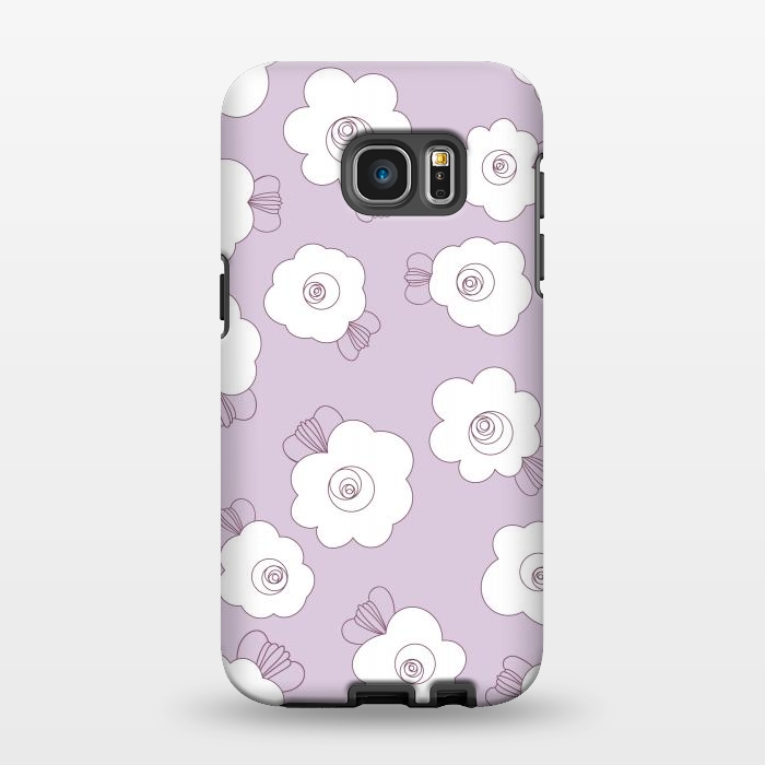 Galaxy S7 EDGE StrongFit Fluffy Flowers - White on Lilac by Paula Ohreen