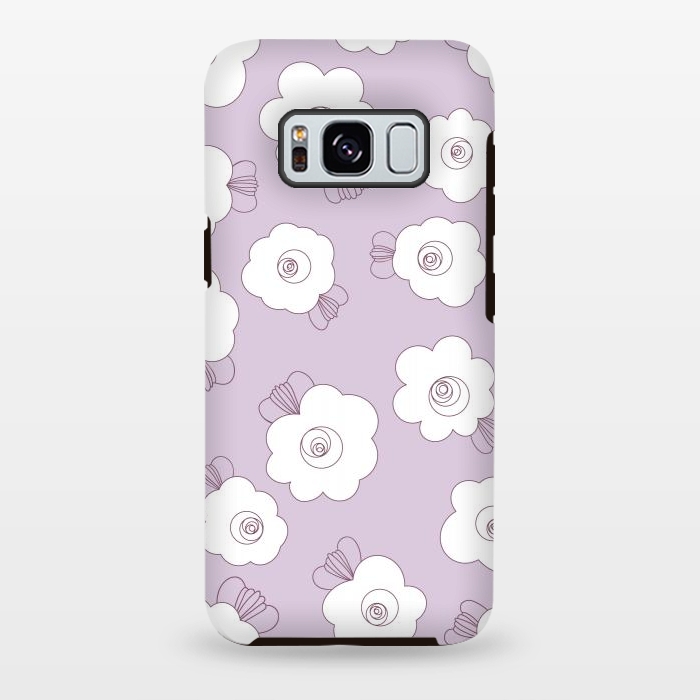 Galaxy S8 plus StrongFit Fluffy Flowers - White on Lilac by Paula Ohreen