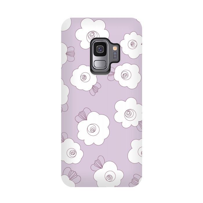Galaxy S9 StrongFit Fluffy Flowers - White on Lilac by Paula Ohreen