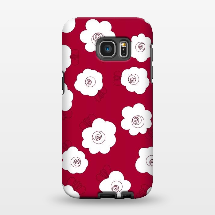 Galaxy S7 EDGE StrongFit Fluffy Flowers - White on Red by Paula Ohreen