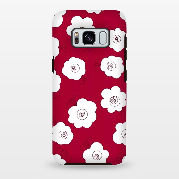 Galaxy S8 plus StrongFit Fluffy Flowers - White on Red by Paula Ohreen