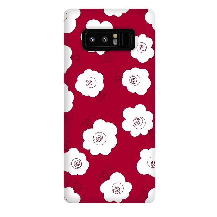 Galaxy Note 8 StrongFit Fluffy Flowers - White on Red by Paula Ohreen