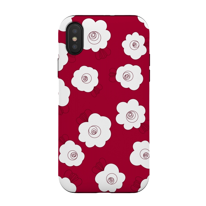 iPhone Xs / X StrongFit Fluffy Flowers - White on Red by Paula Ohreen