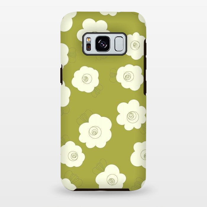 Galaxy S8 plus StrongFit Fluffy Flowers - White on Grass Green by Paula Ohreen