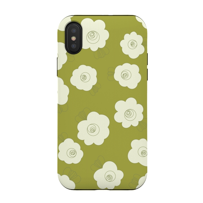 iPhone Xs / X StrongFit Fluffy Flowers - White on Grass Green by Paula Ohreen