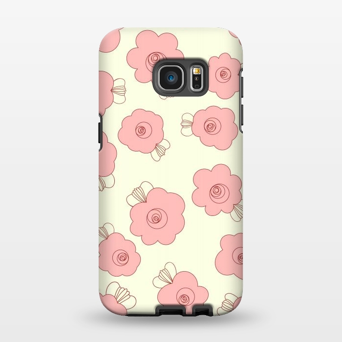 Galaxy S7 EDGE StrongFit Fluffy Flowers - Pink on Cream by Paula Ohreen