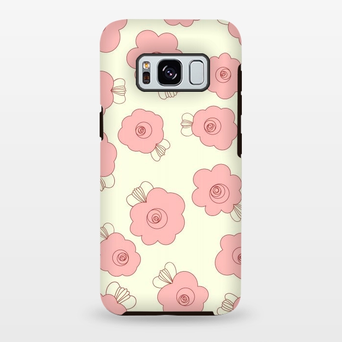 Galaxy S8 plus StrongFit Fluffy Flowers - Pink on Cream by Paula Ohreen