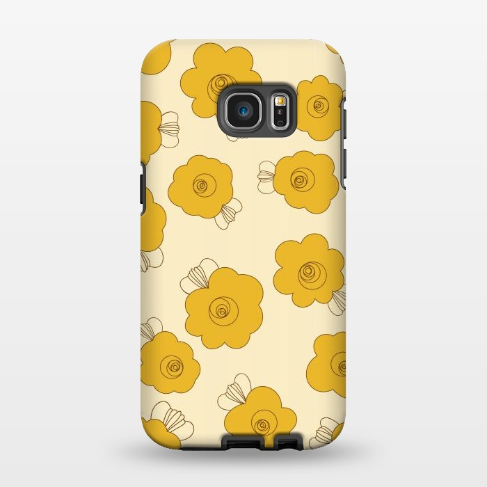 Galaxy S7 EDGE StrongFit Fluffy Flowers - Mustard on Lemon Yellow by Paula Ohreen