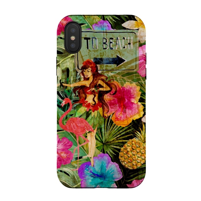iPhone Xs / X StrongFit Vintage Hula Girl- To the Beach by  Utart