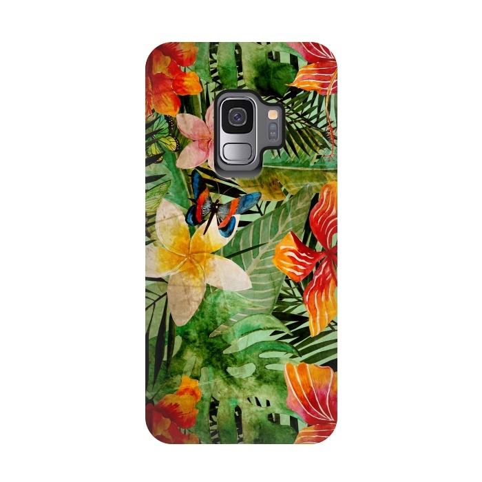 Galaxy S9 StrongFit Retro Tropical Flower Jungle by  Utart