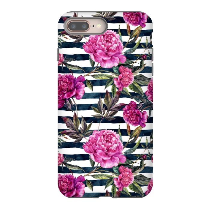 iPhone 7 plus StrongFit Pink peonies and black stripes by  Utart