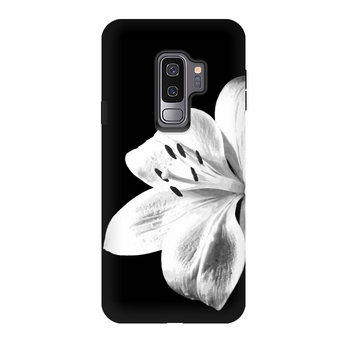 Galaxy S9 plus StrongFit White Lily Black Background by Alemi