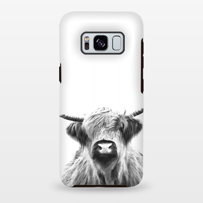 Galaxy S8 plus StrongFit Black and White Highland Cow by Alemi