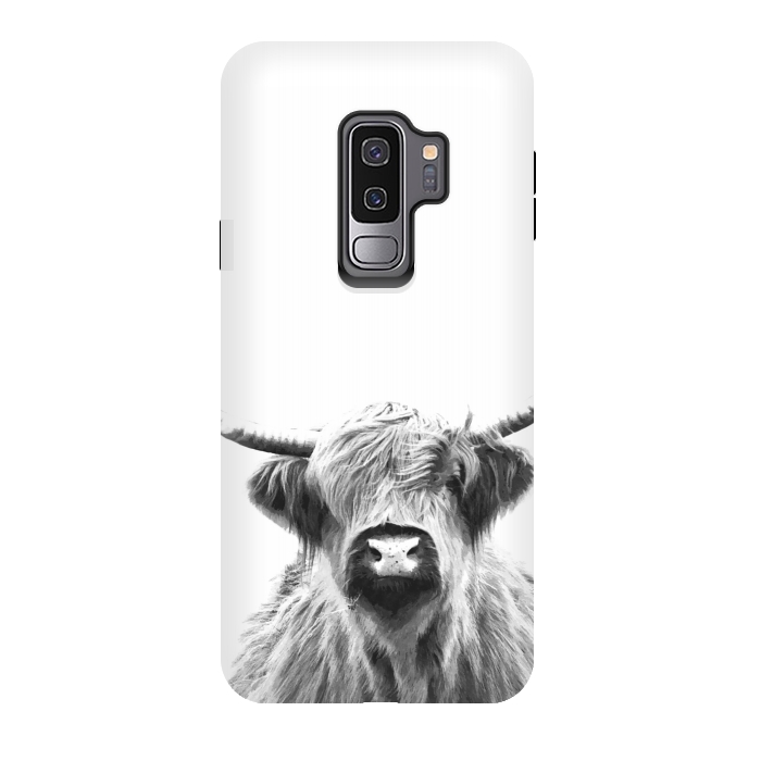 Galaxy S9 plus StrongFit Black and White Highland Cow by Alemi