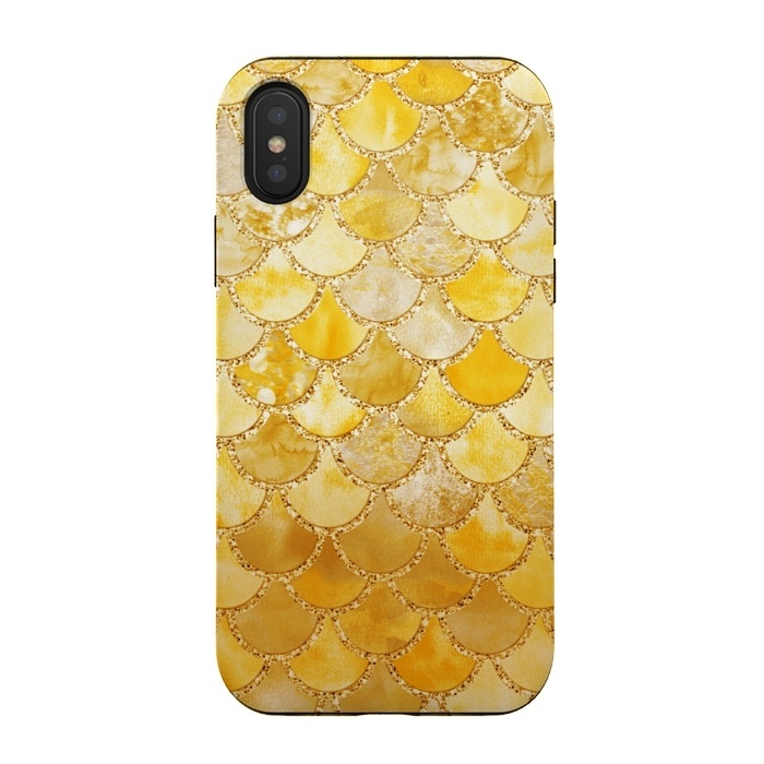 iPhone Xs / X StrongFit Gold Watercolor Mermaid Scales by  Utart