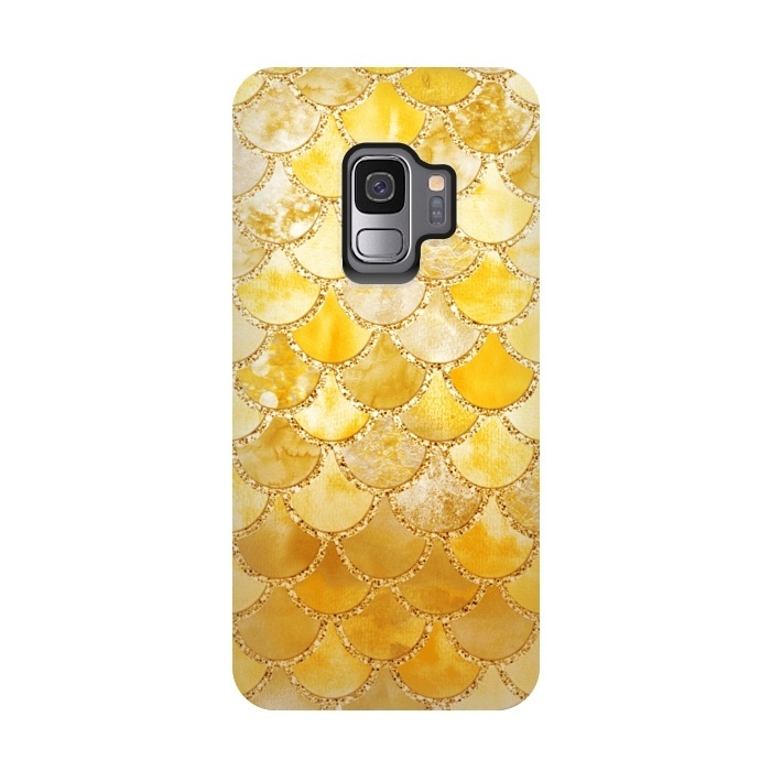Galaxy S9 StrongFit Gold Watercolor Mermaid Scales by  Utart