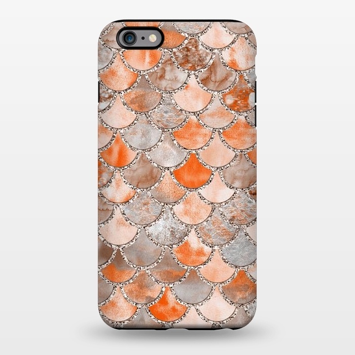 iPhone 6/6s plus StrongFit Salmon Peach and Silver Glitter WAtercolor Mermaid Scales by  Utart