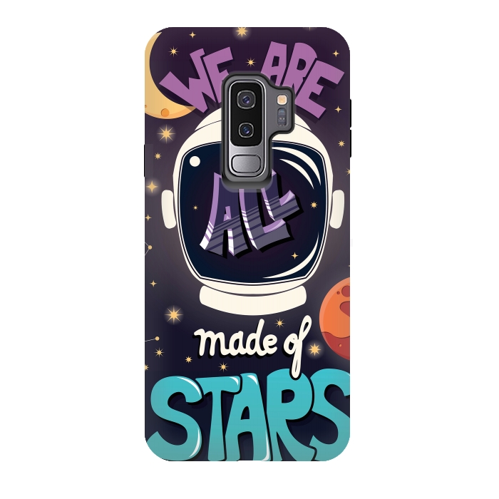 Galaxy S9 plus StrongFit We are all made of stars, typography modern poster design with astronaut helmet and night sky by Jelena Obradovic