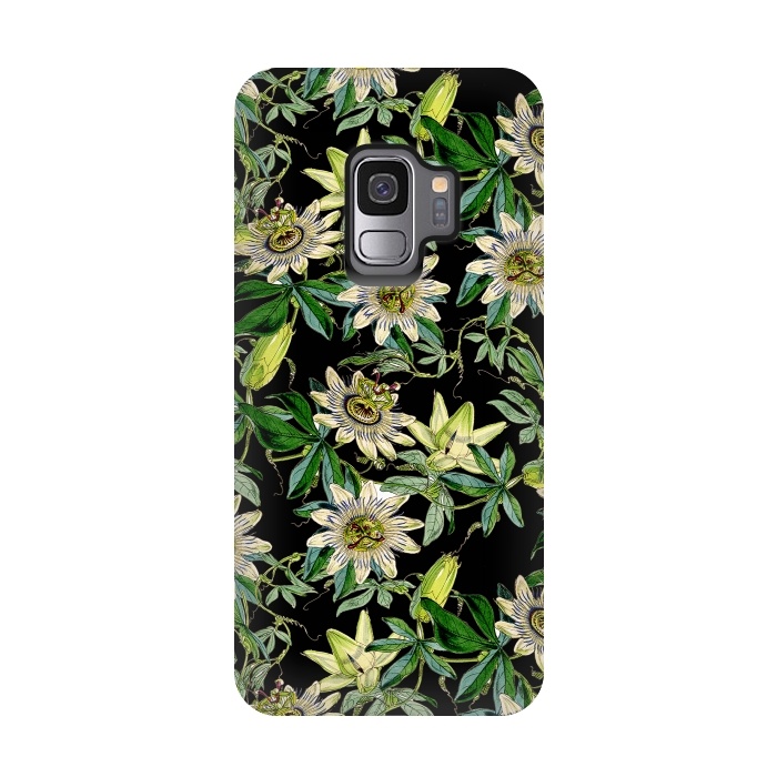 Galaxy S9 StrongFit Black Vintage Passiflora Pattern by  Utart