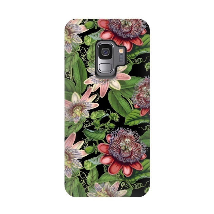 Galaxy S9 StrongFit Vintage Passiflora Pattern on Black by  Utart