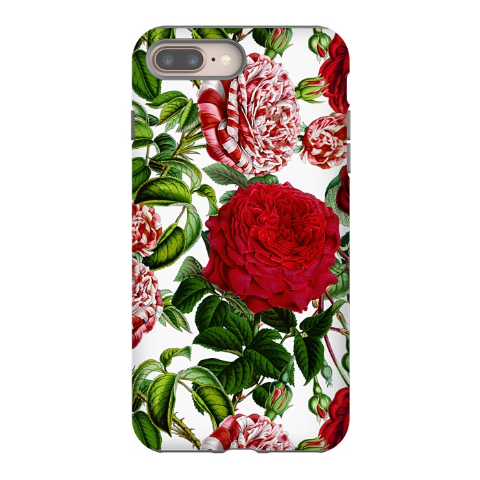 iPhone 7 plus StrongFit Red and White Vintage Roses Pattern by  Utart