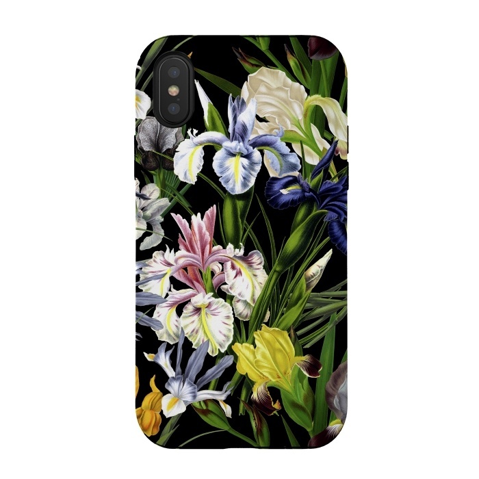 iPhone Xs / X StrongFit Dark Vintage Iris Flowers Pattern by  Utart