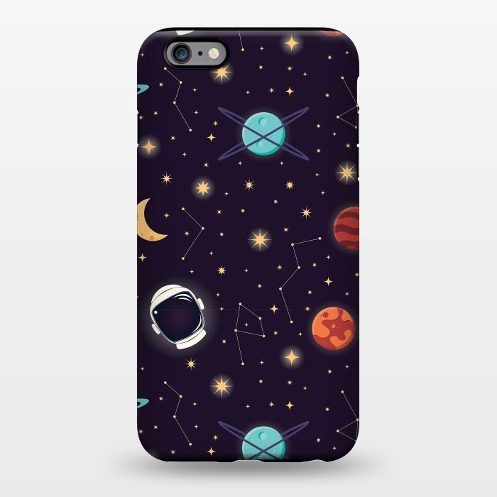 iPhone 6/6s plus StrongFit Universe with planets, stars and astronaut helmet seamless pattern, cosmos starry night sky, vector illustration by Jelena Obradovic