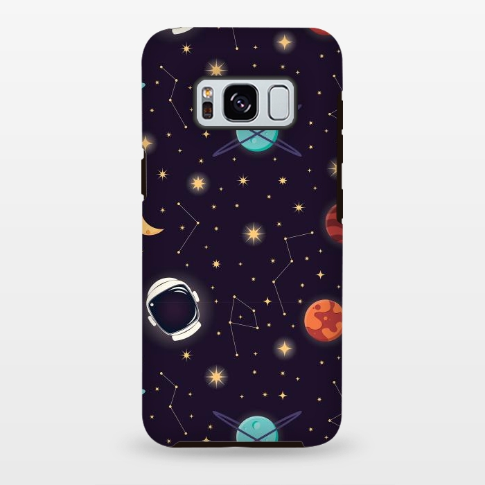 Galaxy S8 plus StrongFit Universe with planets, stars and astronaut helmet seamless pattern, cosmos starry night sky, vector illustration by Jelena Obradovic