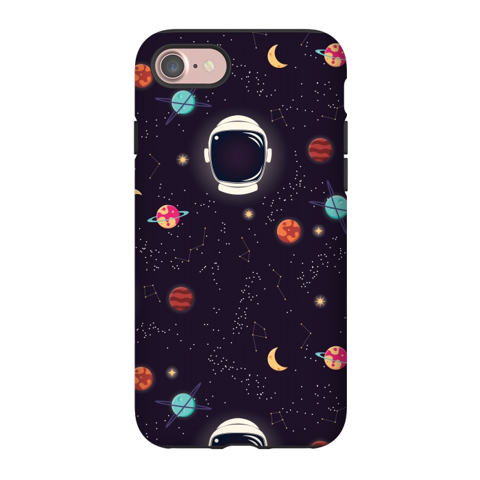 iPhone 7 StrongFit Universe with planets, stars and astronaut helmet seamless pattern, cosmos starry night sky by Jelena Obradovic