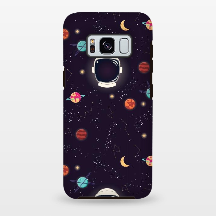 Galaxy S8 plus StrongFit Universe with planets, stars and astronaut helmet seamless pattern, cosmos starry night sky by Jelena Obradovic