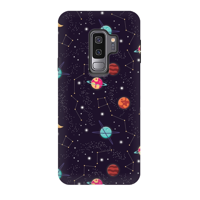Galaxy S9 plus StrongFit Universe with planets and stars seamless pattern, cosmos starry night sky 004 by Jelena Obradovic
