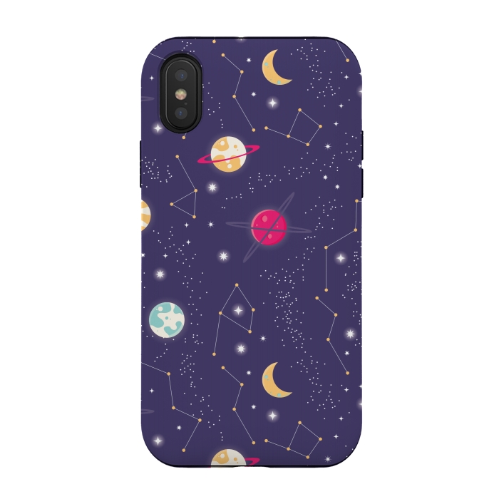 iPhone Xs / X StrongFit Universe with planets and stars seamless pattern, cosmos starry night sky 006 by Jelena Obradovic