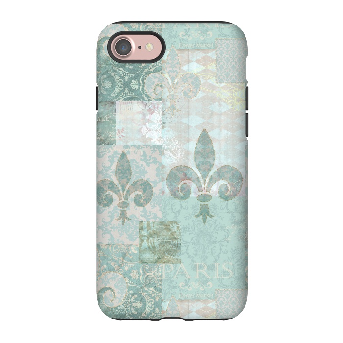iPhone 7 StrongFit Vintage Patchwork Soft Teal by Andrea Haase