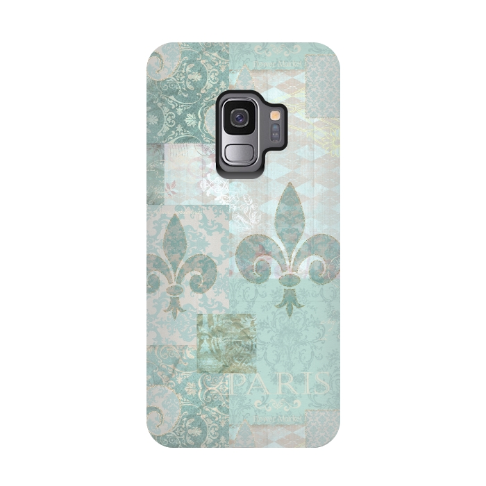 Galaxy S9 StrongFit Vintage Patchwork Soft Teal by Andrea Haase
