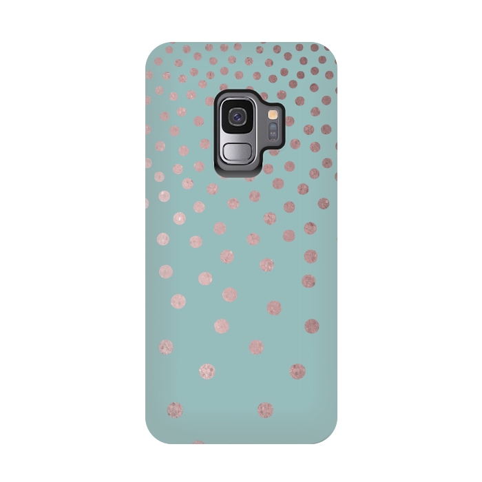 Galaxy S9 StrongFit Shiny Rosegold Polka Dots On Teal by Andrea Haase