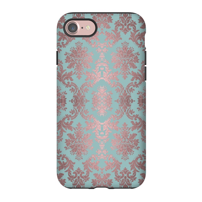 iPhone 7 StrongFit Rose Gold Teal Damask Pattern 2 by Andrea Haase