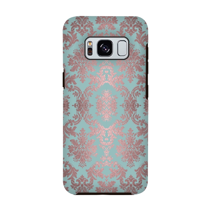 Galaxy S8 StrongFit Rose Gold Teal Damask Pattern 2 by Andrea Haase
